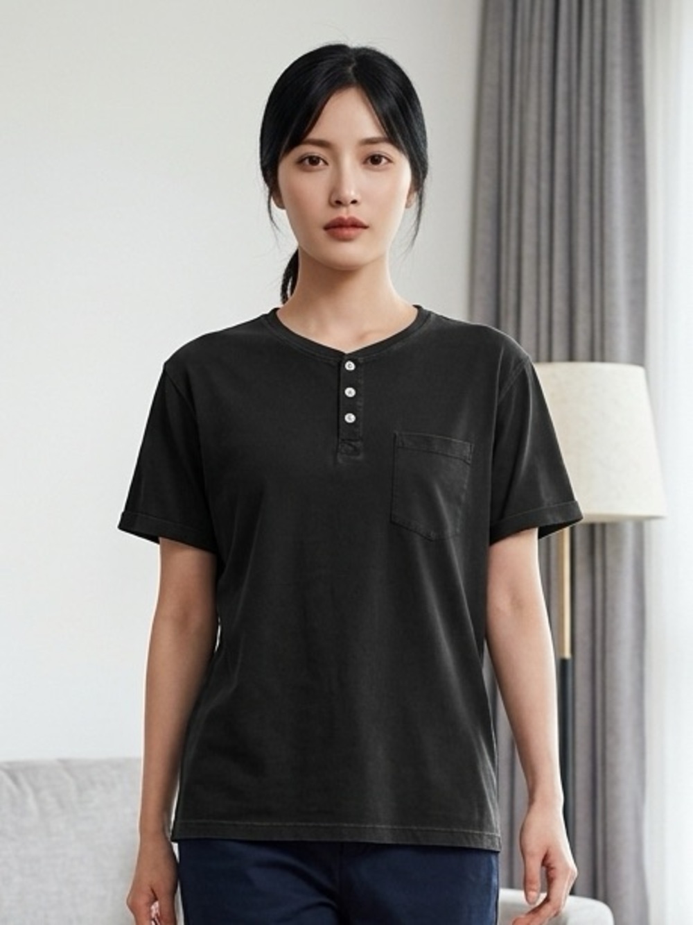 NWOT Plus Size Black Short Sleeve Shirt Top Henley- Size 3XL